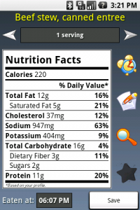 Absolute Fittnes - Lebensmittel Infos (Quelle: Screenshot von androidfitness.com)