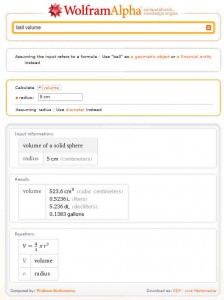 Wolfram Alpha Anfrage nach "ball volume"