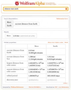 Wolfram Alpha Anfrage "Entfernung Mars Erde"