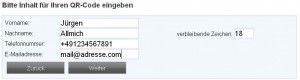 misterQR - Daten für Visitenkarte erfassen