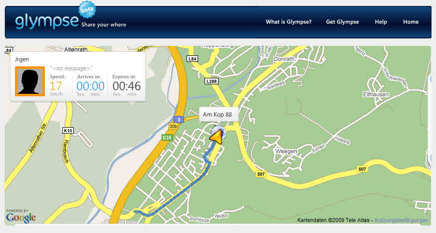Glympse - am Browser verfolgen