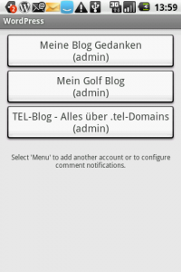 Wordpress for Android - Blogauswahl