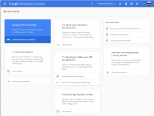 Startseite Google Developer Console