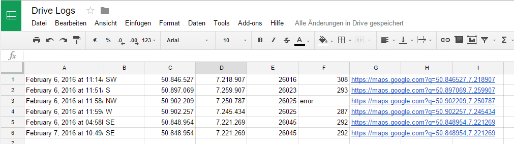 Erzeugte Log Datei im Google Drive bei "Driver" Trigger