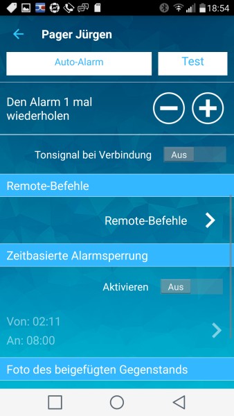 PagerTag App - Einstellungen (Ausschnitt)