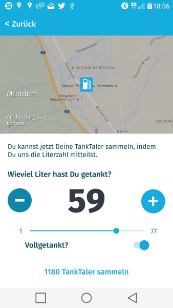 Eingabe der Tankmenge in der TankTaler App