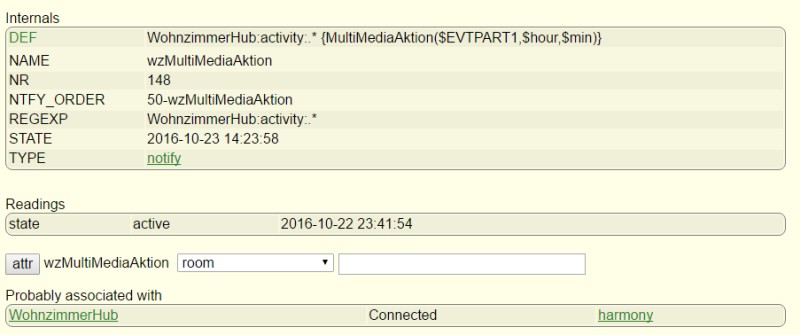 FHEM Notify für Harmony Hub - Auf Aktionen wird in einer Funktion reagiert