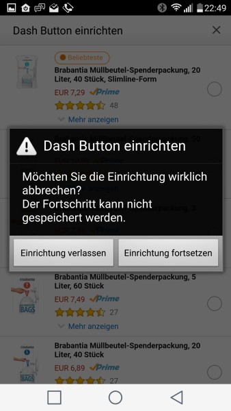 Einrichtung des Dash Button vor der Produktzuordnung abbrechen